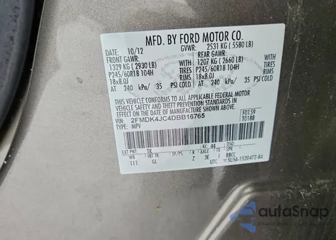 2013 Ford Edge Sel z USA, uszkodzony, nr VIN 2FMDK4JC4DBB16765